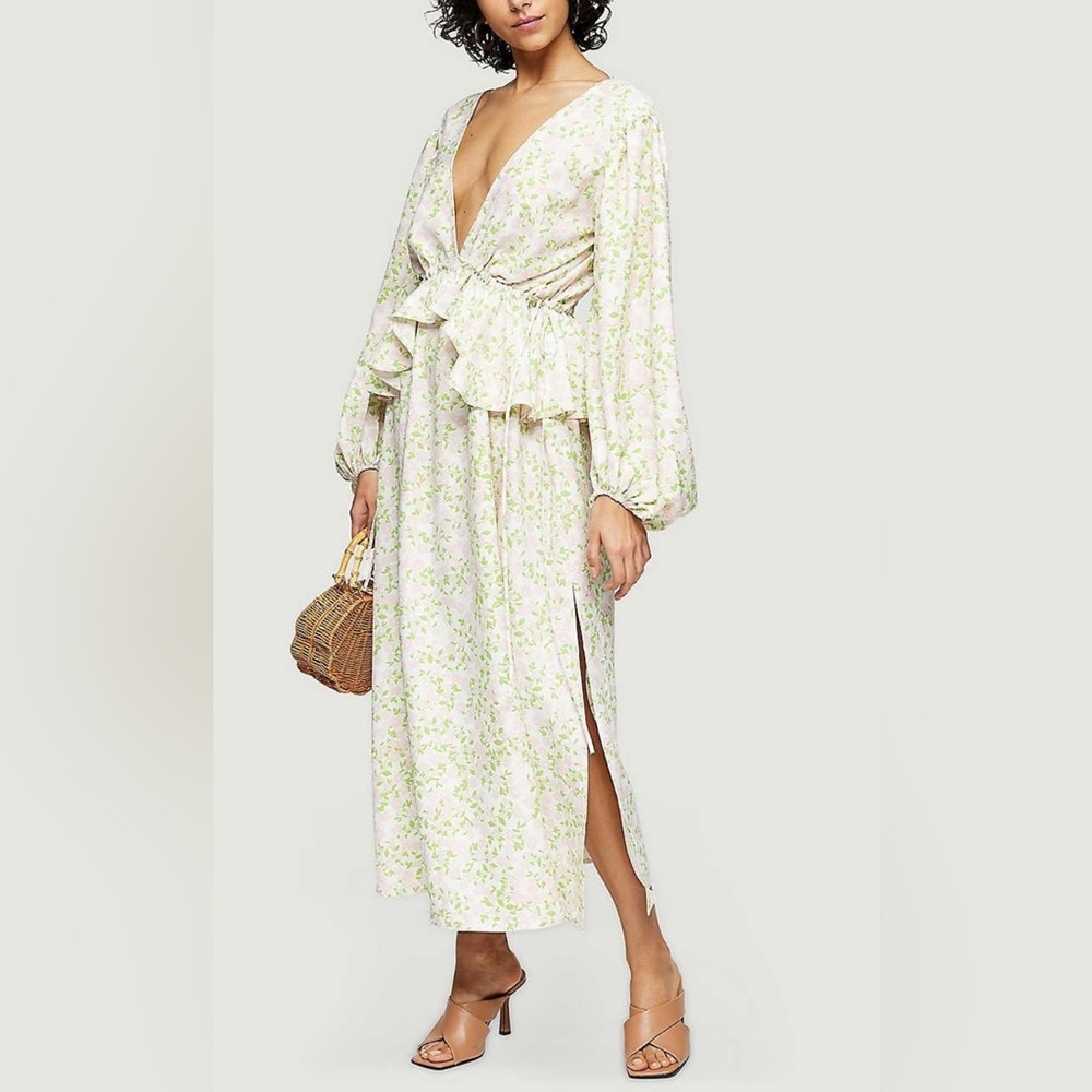 TOPSHOP Floral Print Double V-Neck Dress